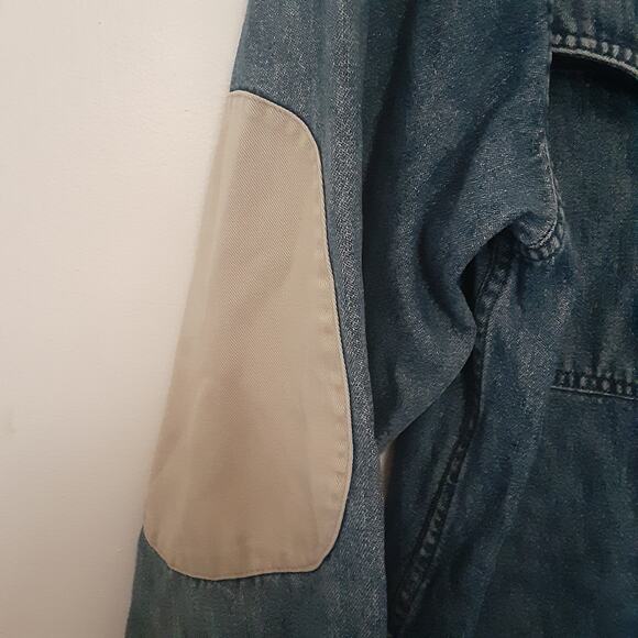 Reel Legends Vintage Shirt-Jacket Men's Large Blue Denim Shacket Elbow Patches - Picture 3 of 11